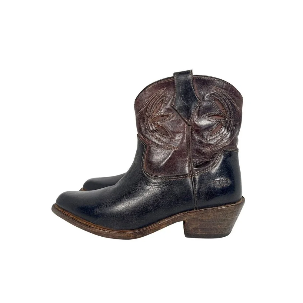 Bed Stu Cobbler Series Western Ankle Boots Womens 6 Black Brown Leather Snip Toe